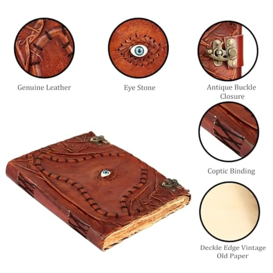 Cutomizable Hocus Pocus Book of Spells Leather Journal Third Eye Deckle Edge Paper Grimoire Journal Vintage Book of Shadows Sev