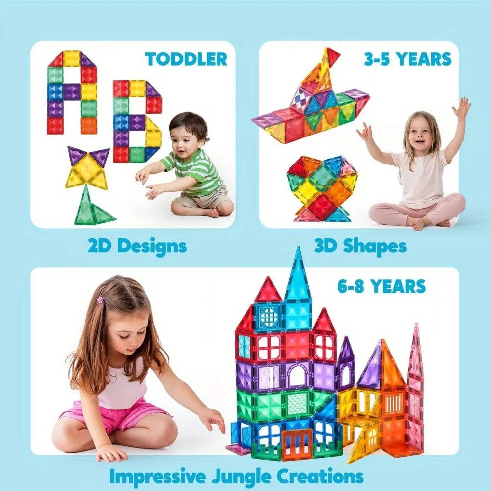 JOYFY Magnetic Building Tiles – 3D STEM Construction Set with Vehicle Blocks for Kids