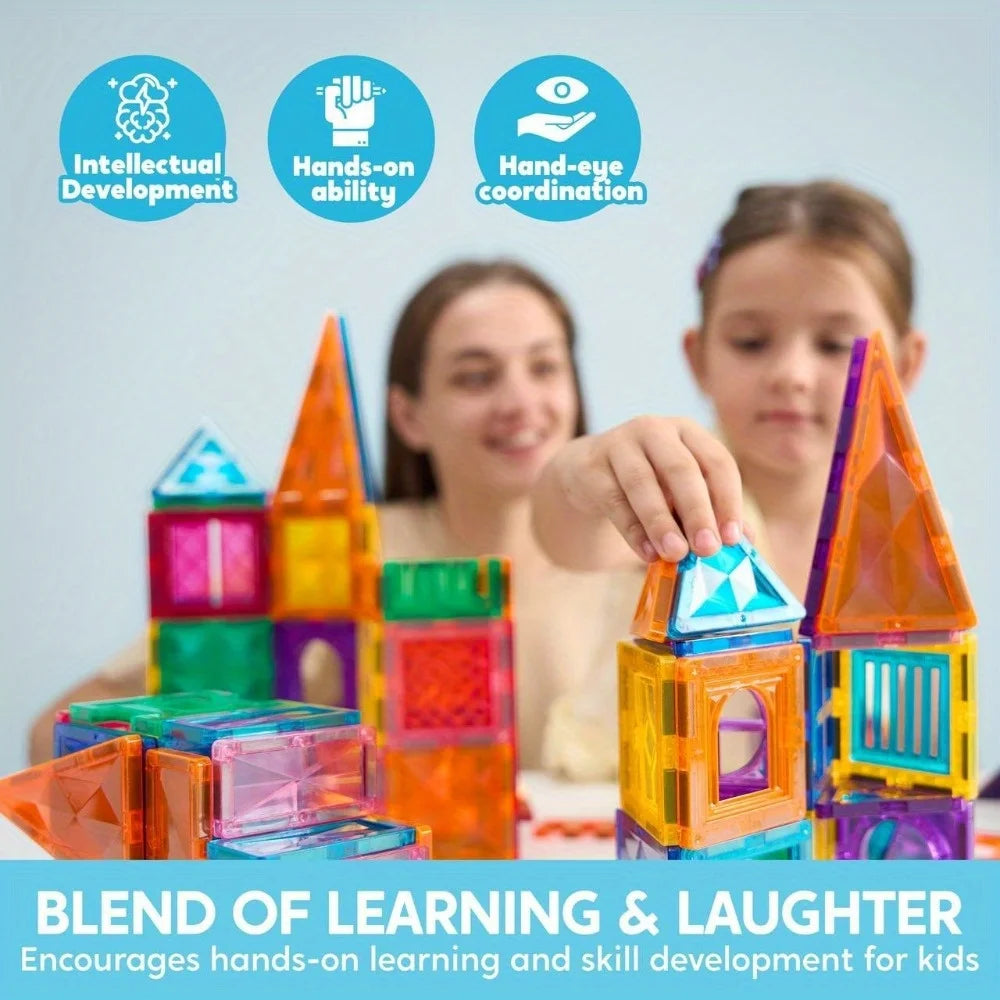 JOYFY Magnetic Building Tiles – 3D STEM Construction Set with Vehicle Blocks for Kids