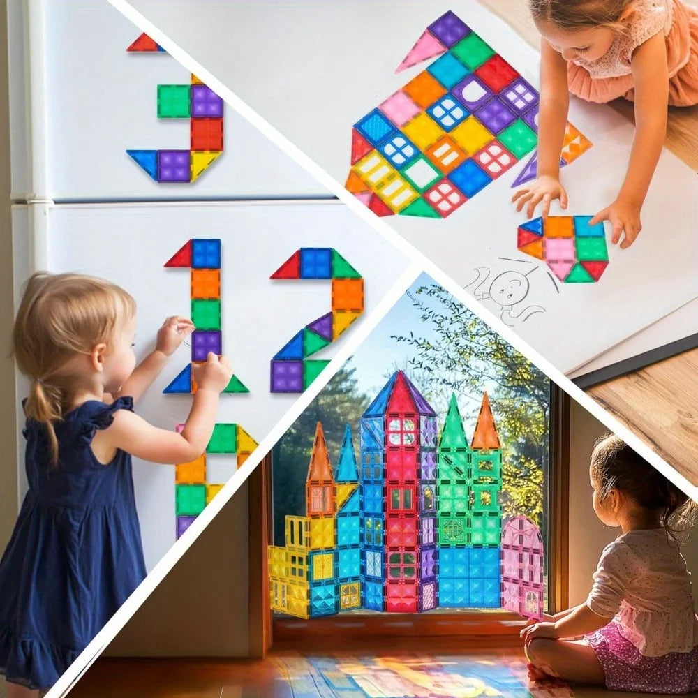 JOYFY Magnetic Building Tiles – 3D STEM Construction Set with Vehicle Blocks for Kids