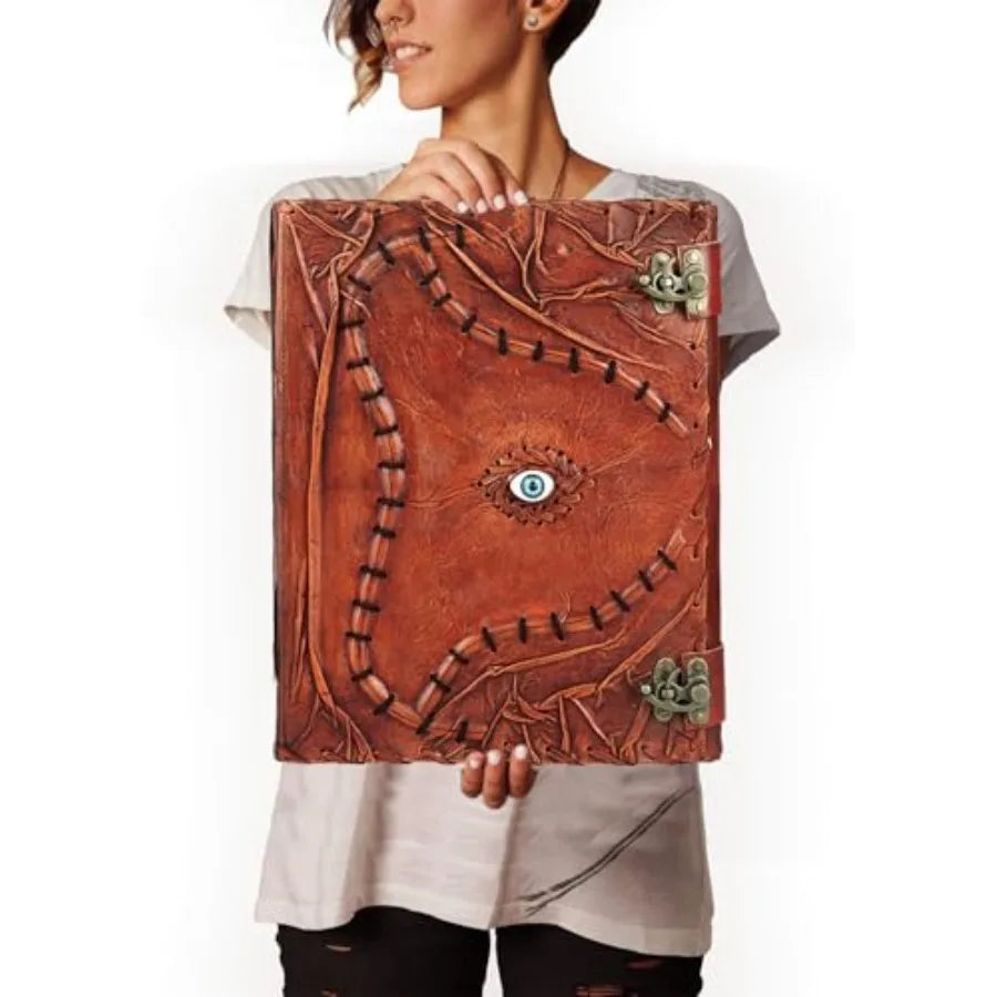 Cutomizable Hocus Pocus Book of Spells Leather Journal Third Eye Deckle Edge Paper Grimoire Journal Vintage Book of Shadows Sev