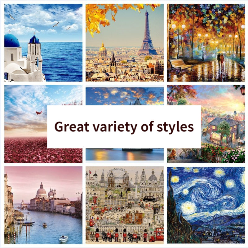 75*50cm Adult 1000 Pieces Jigsaw Puzzle Romantic Town Beautiful Landscape Landmark Paintings Stress Reducing Toys