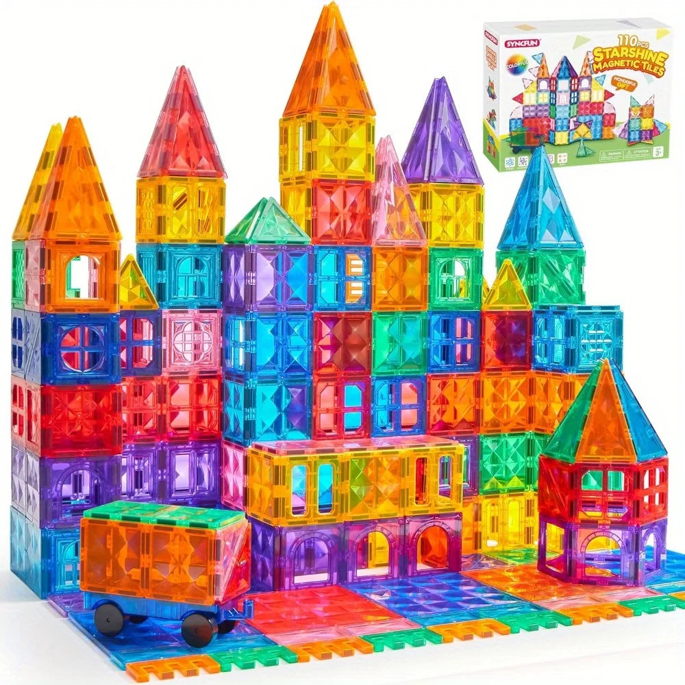 JOYFY Magnetic Building Tiles – 3D STEM Construction Set with Vehicle Blocks for Kids