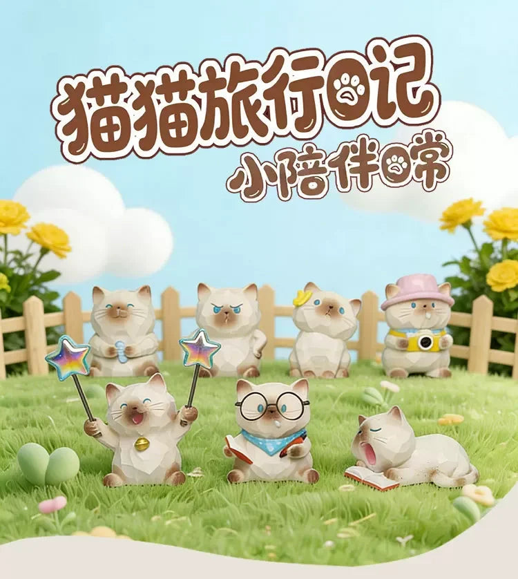 Genuine Cat Travel Diary Series Blind Box Cute Kawaii Cat Figure Car Dashboard Decor Office Desktop Ornament Creative Gift fans