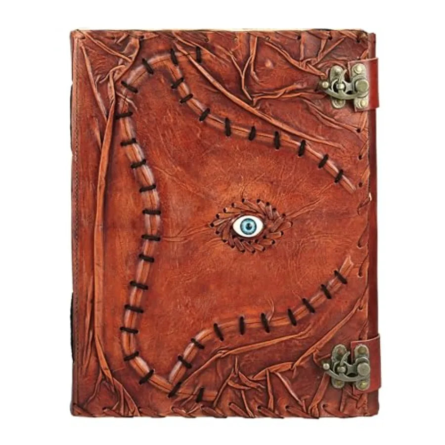 Cutomizable Hocus Pocus Book of Spells Leather Journal Third Eye Deckle Edge Paper Grimoire Journal Vintage Book of Shadows Sev