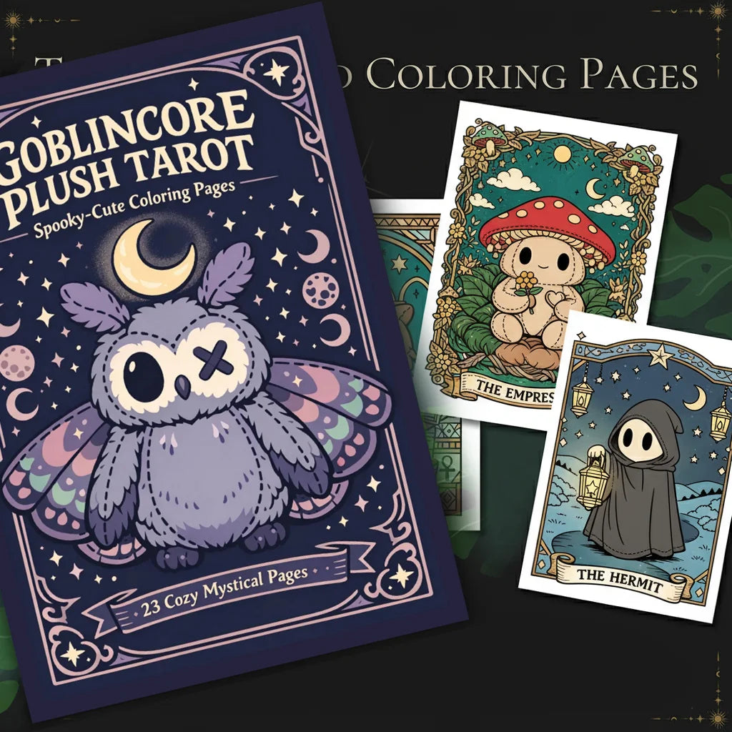Spooky Cutie Tarot Coloring Book – Goblincore Aesthetic Gothic Horror Illustrations for Adults
