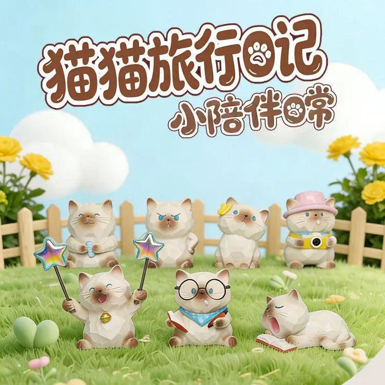 Genuine Cat Travel Diary Series Blind Box Cute Kawaii Cat Figure Car Dashboard Decor Office Desktop Ornament Creative Gift fans