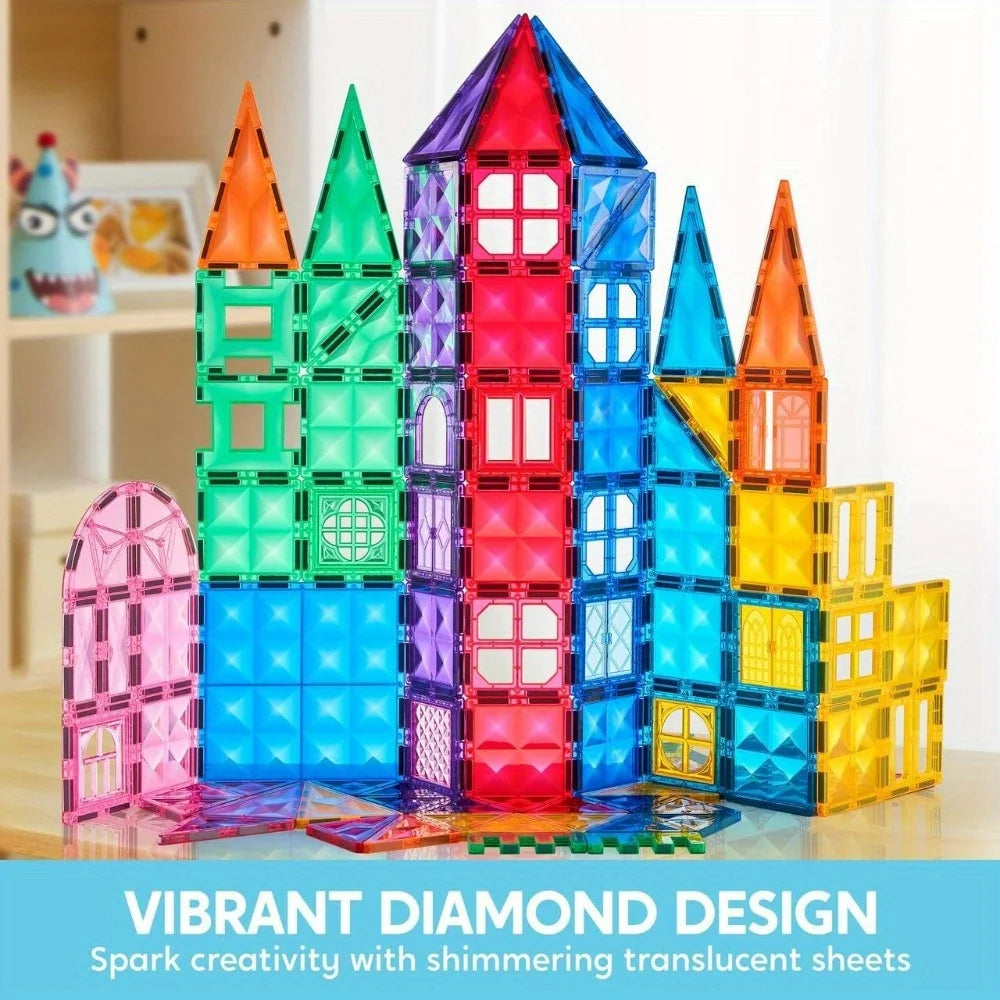 JOYFY Magnetic Building Tiles – 3D STEM Construction Set with Vehicle Blocks for Kids
