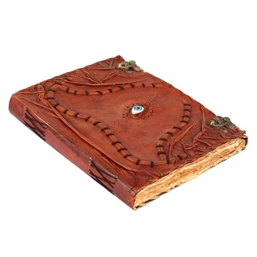 Cutomizable Hocus Pocus Book of Spells Leather Journal Third Eye Deckle Edge Paper Grimoire Journal Vintage Book of Shadows Sev