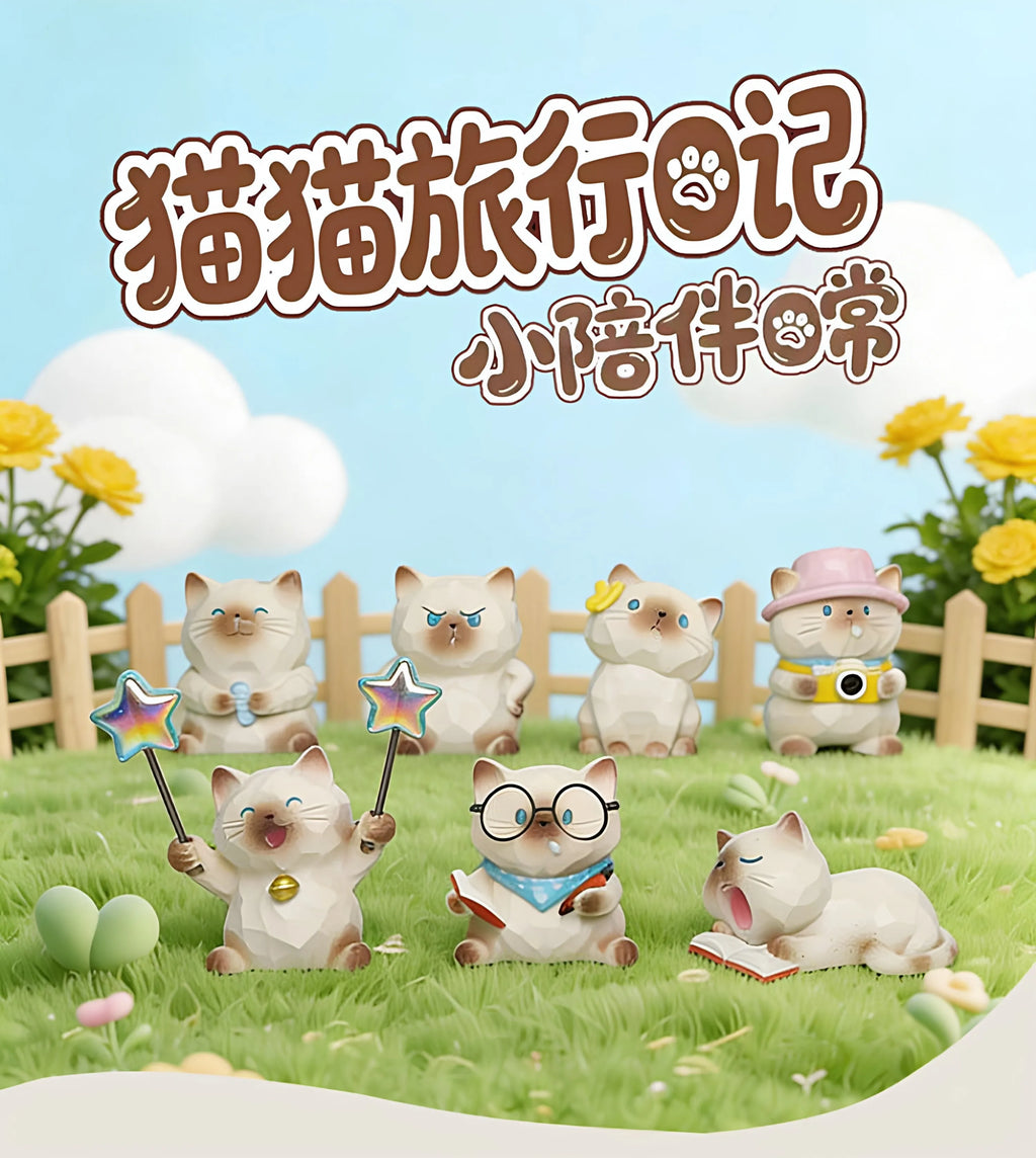 Genuine Cat Travel Diary Series Blind Box Cute Kawaii Cat Figure Car Dashboard Decor Office Desktop Ornament Creative Gift fans