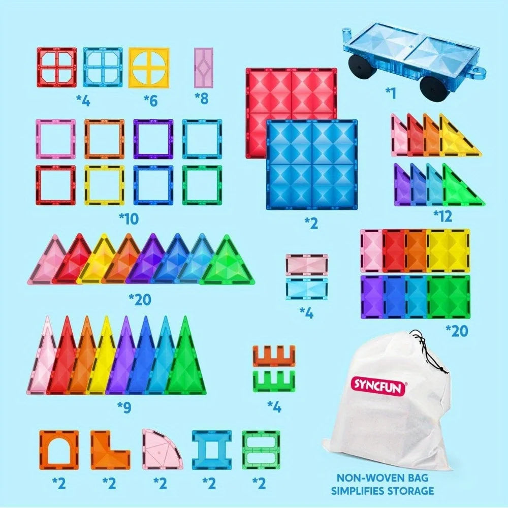 JOYFY Magnetic Building Tiles – 3D STEM Construction Set with Vehicle Blocks for Kids