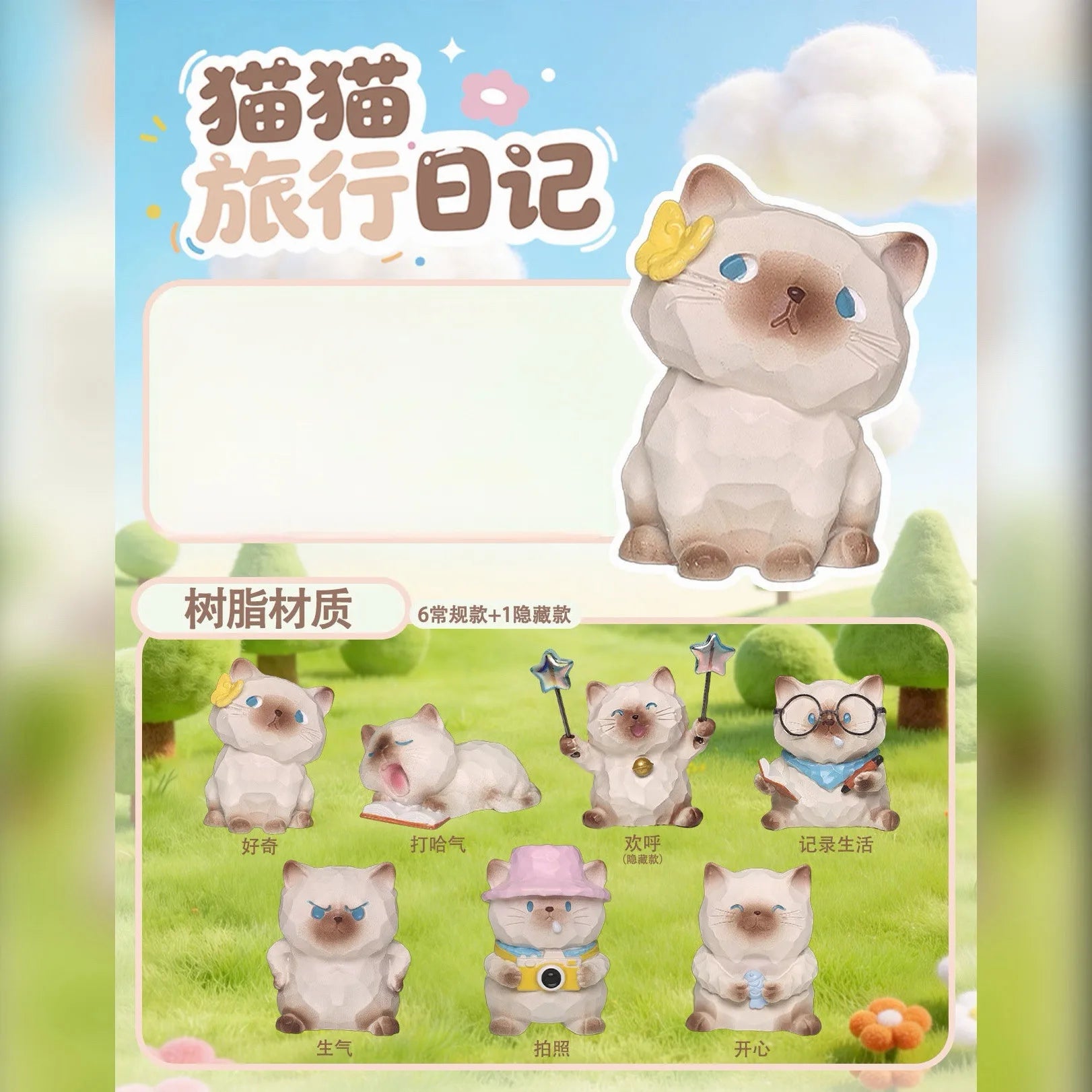 Genuine Cat Travel Diary Series Blind Box Cute Kawaii Cat Figure Car Dashboard Decor Office Desktop Ornament Creative Gift fans